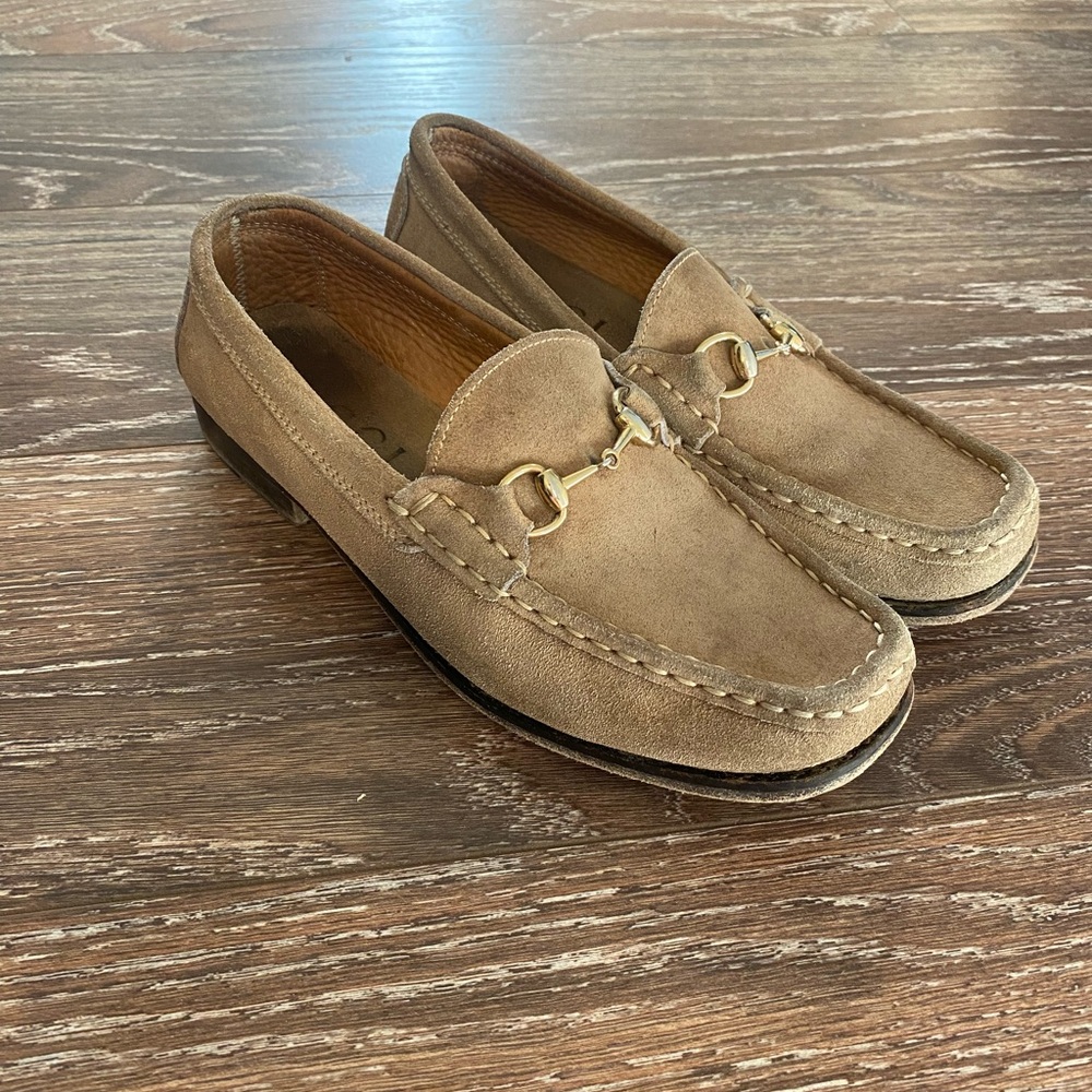 Gucci tan suede loafers unisex size 4 youth boys